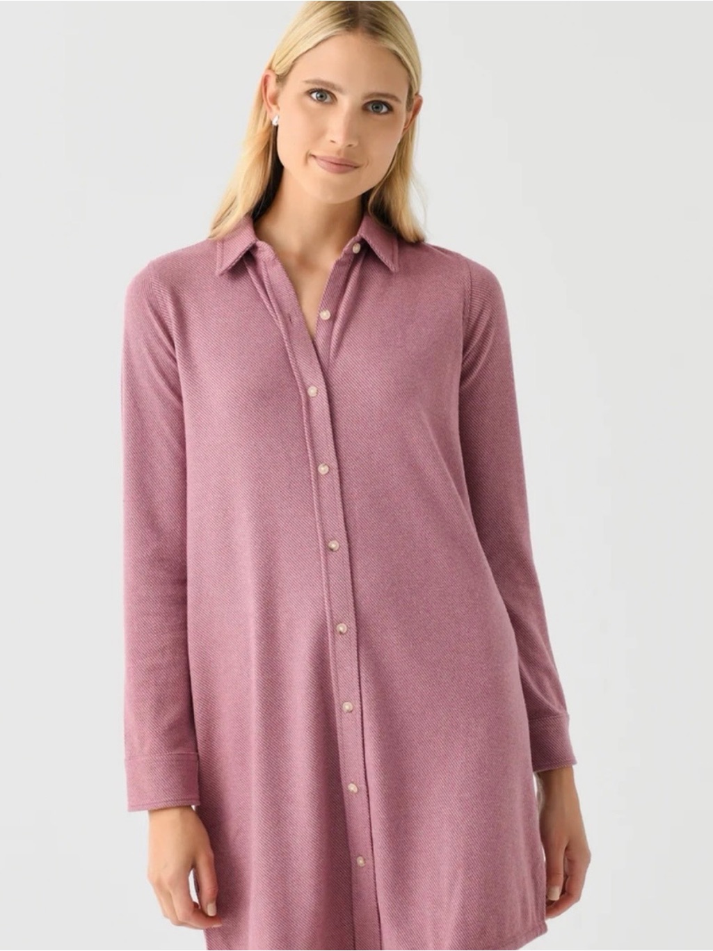 Faherty Button-Front Longline Shirt - Mauve Pink-Nwt